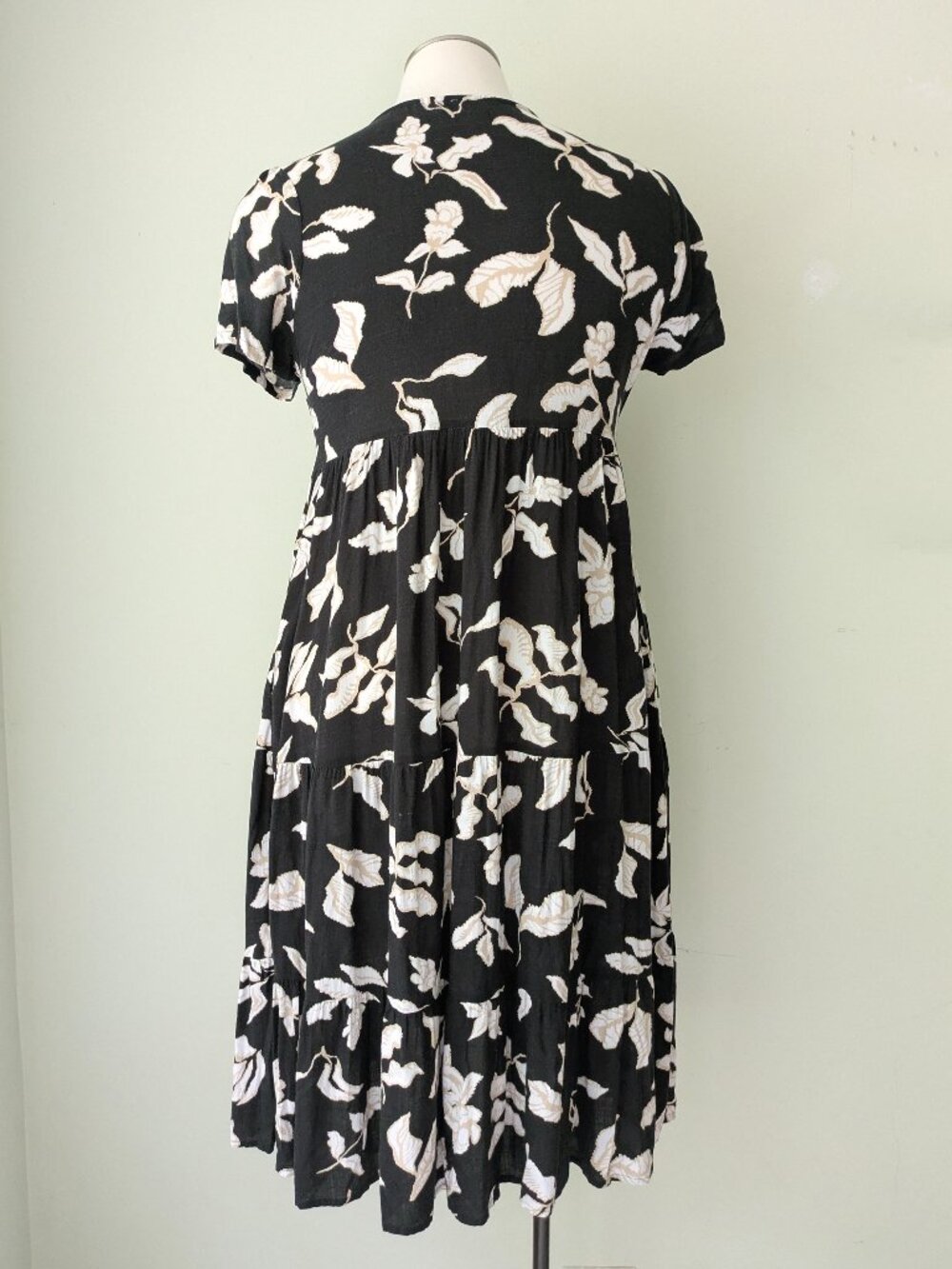 Sonoma Black Floral Tiered Midi Shirt Dress Sundress XL - Picture 6 of 8